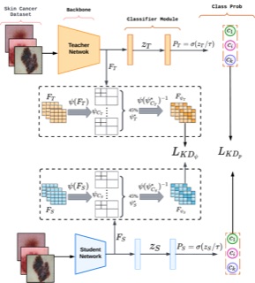 Method figure: a wavelet-based feature compression stage inserted into a teacher-student knowledge distillation pipeline